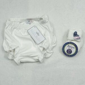 Baby Bliss NWT White Ruffle Diaper Cover NB & Jeffries 0-1 NWT Socks